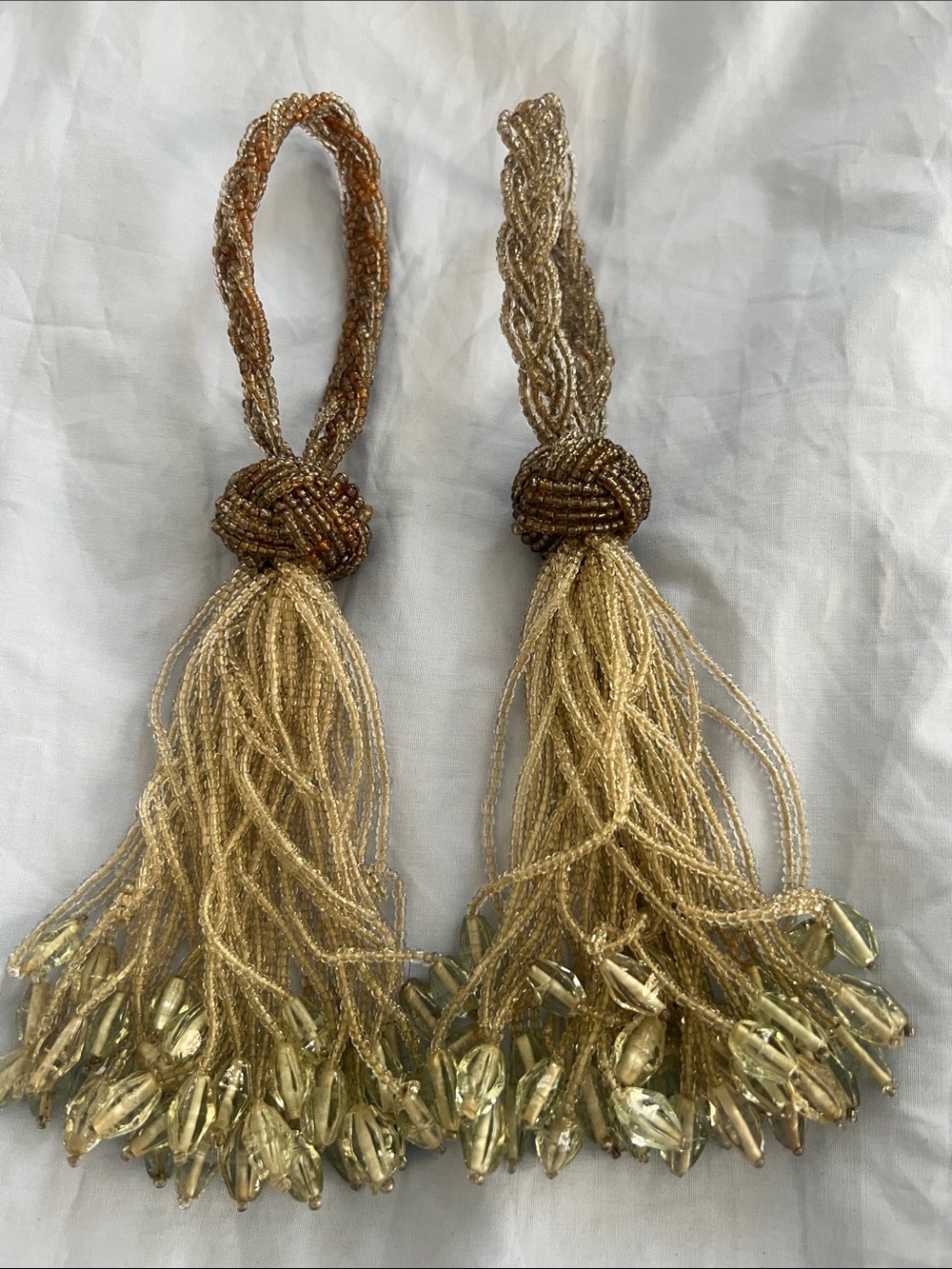 Beaded Gold Curtain Tiebacks - Luxe Decorative Drapery Tassels